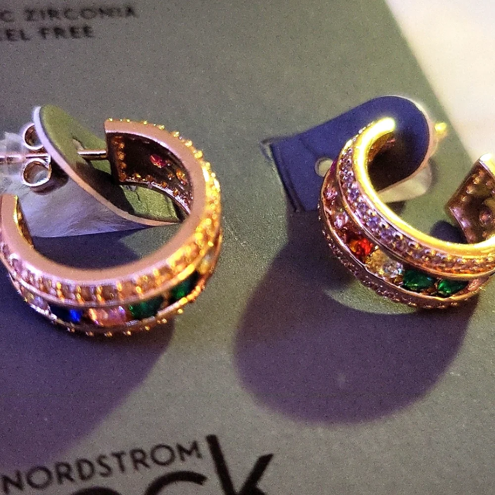 Nordstrom Gold Multicolor Cubic Zirconia Hoop Earrings - Picture 3 of 3